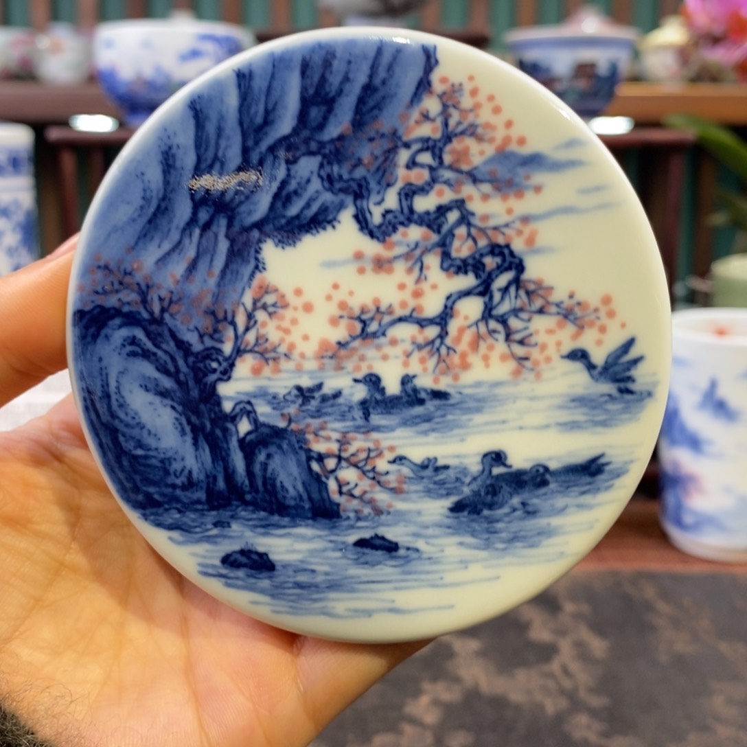 清三五彩梅石盖置