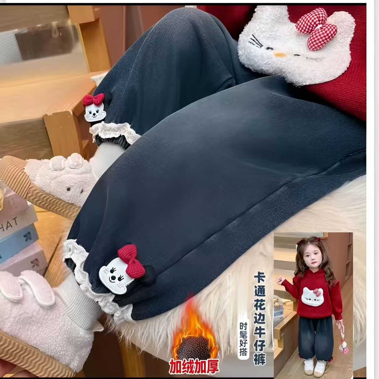 女童加绒牛仔裤冬季2025新款冬款儿童一体绒裤子女宝宝加厚束脚裤
