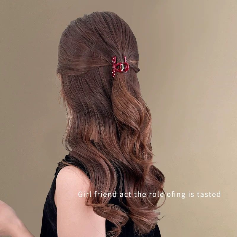 安可拉红波点蝴蝶结小号抓夹女发量少半扎发高级感发夹后脑勺夹子