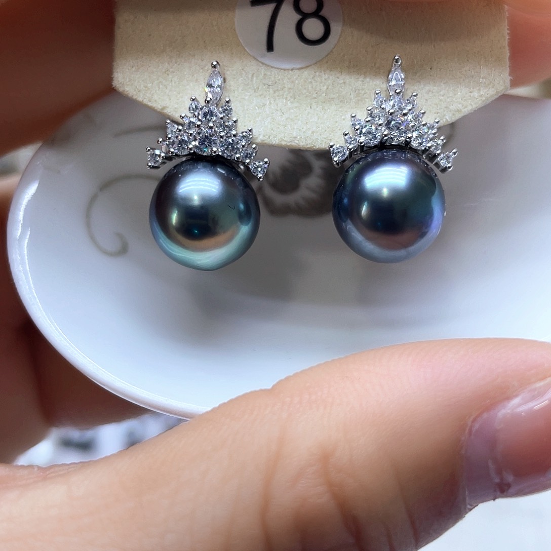 海水珍珠耳饰银S925镶嵌