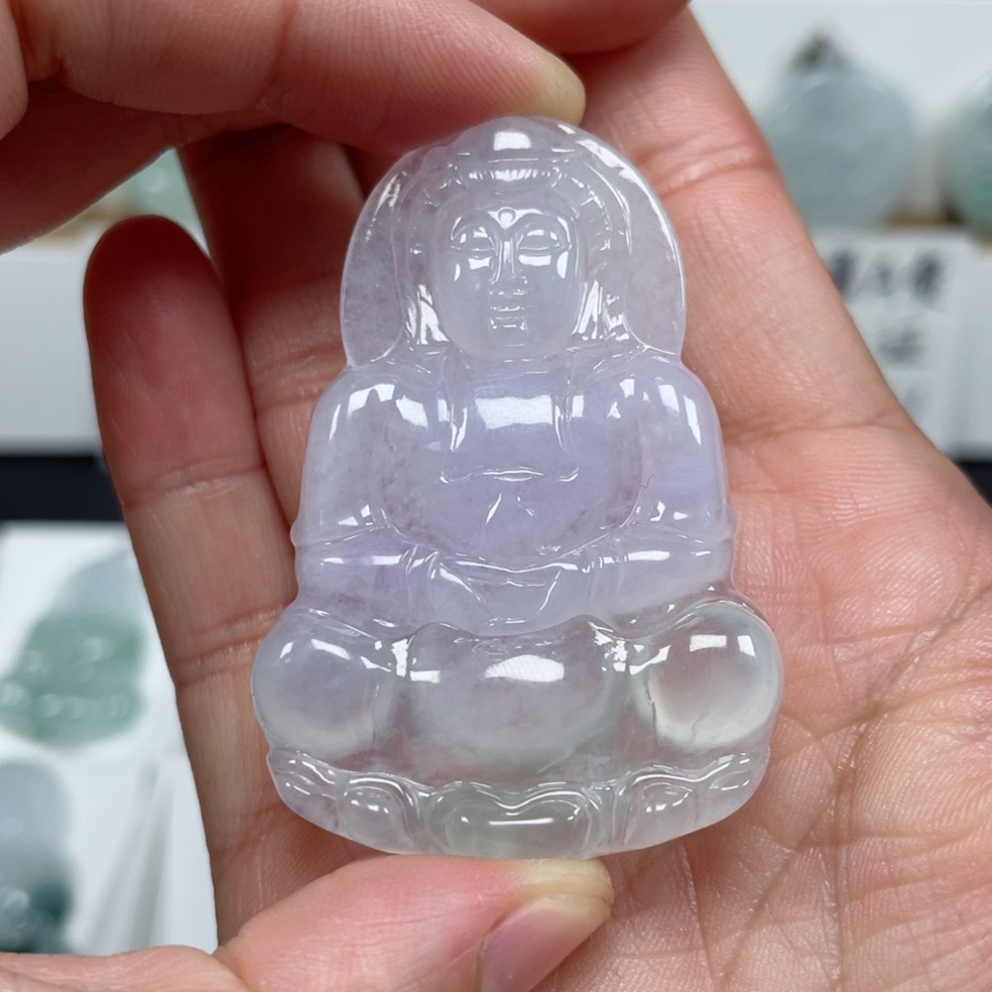 翡翠颈饰未镶嵌天然翡翠A货观音37点