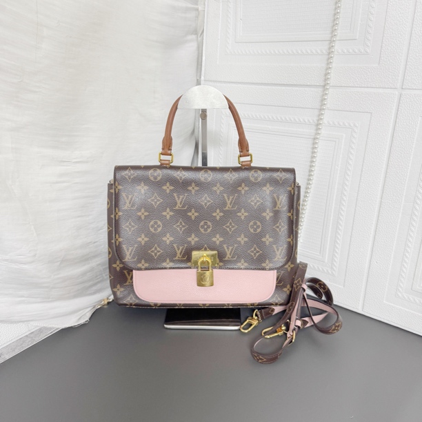 95新 LouisVuitton/路易威登 粉拼老花锁头邮差包单肩包