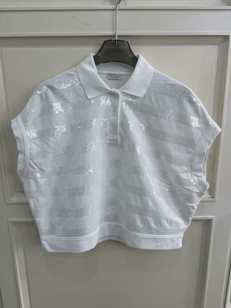 99新 Brunello Cucinelli/布鲁内洛·库奇内利 白色闪片polo衫S码