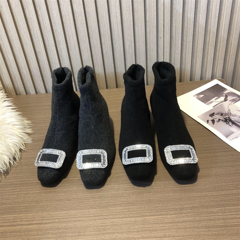 短靴方头粗跟瘦瘦靴内增高秋冬百搭时尚方头女短筒