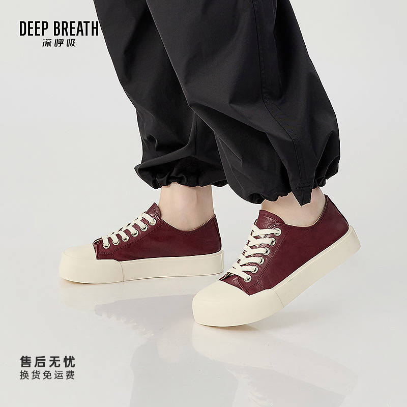 DEEP BREATH深呼吸女鞋新款时尚马皮低帮绑带柔软休闲鞋女AX12345