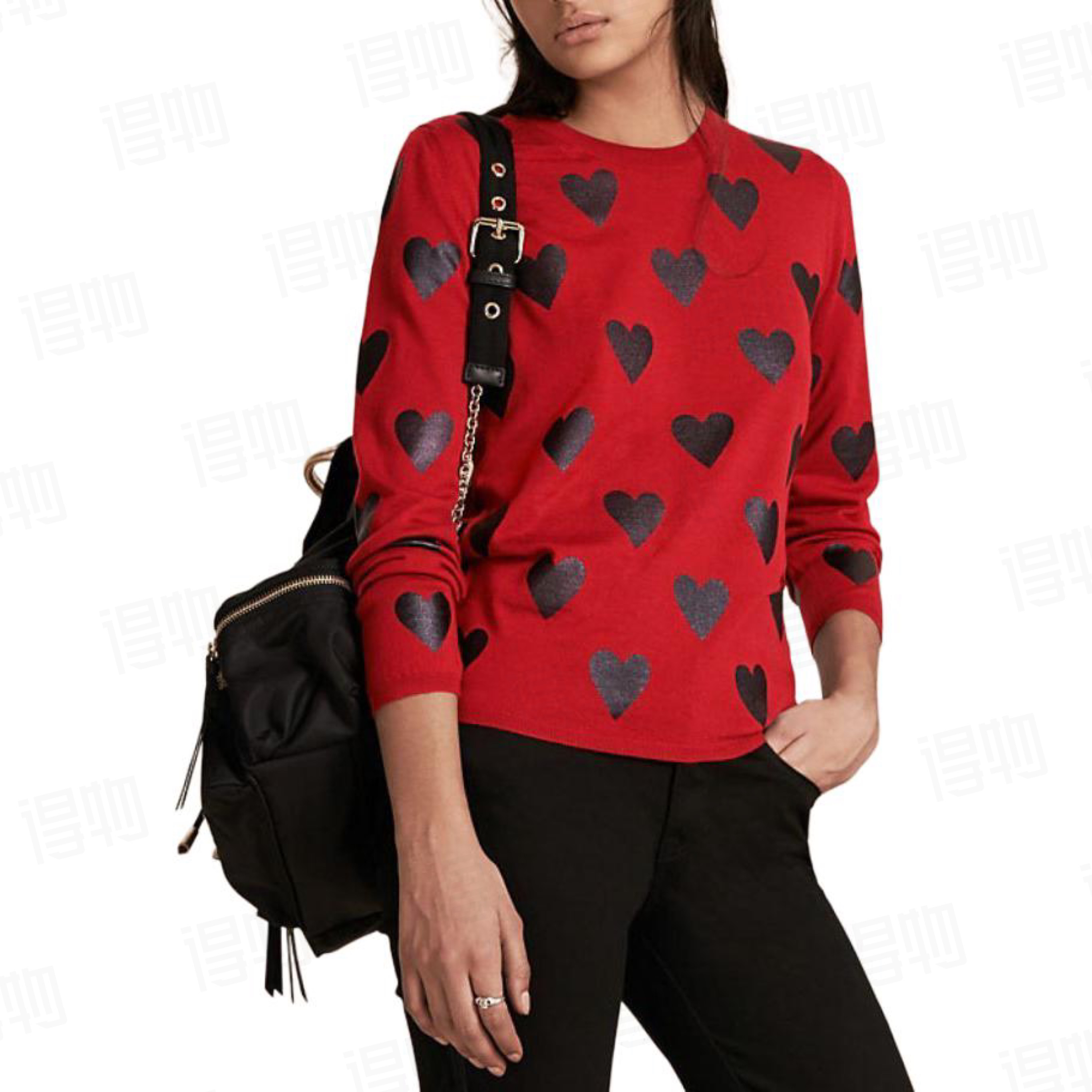 99新 BURBERRY/博柏利 无尺码/红色长袖心形印花毛衣/17966048