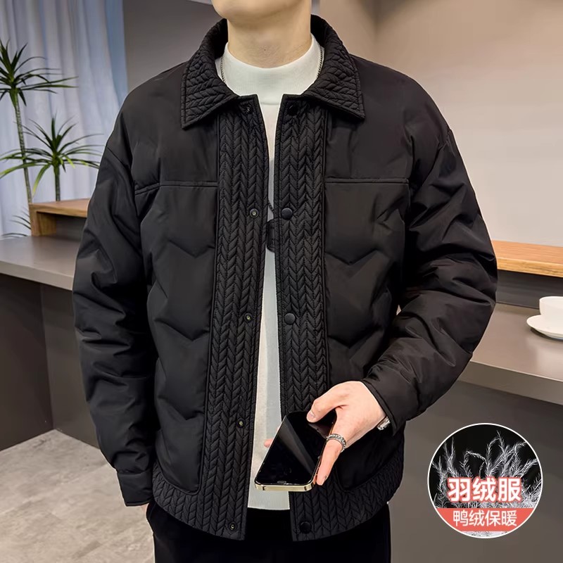 冬季男小麦拼接羽绒服男子秋冬2025新潮流衬衫夹克男子夹克轻冬装