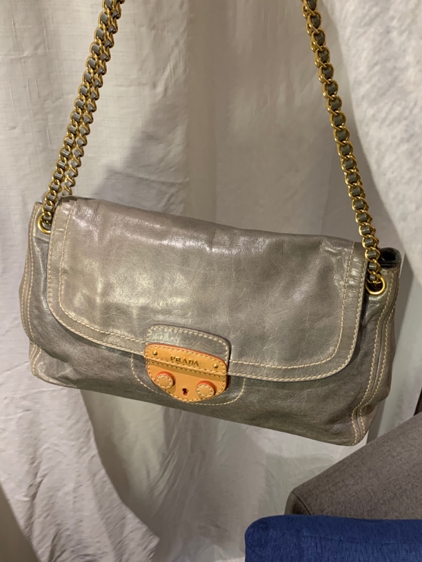 95新 Prada/普拉达 0油蜡皮机场链条包