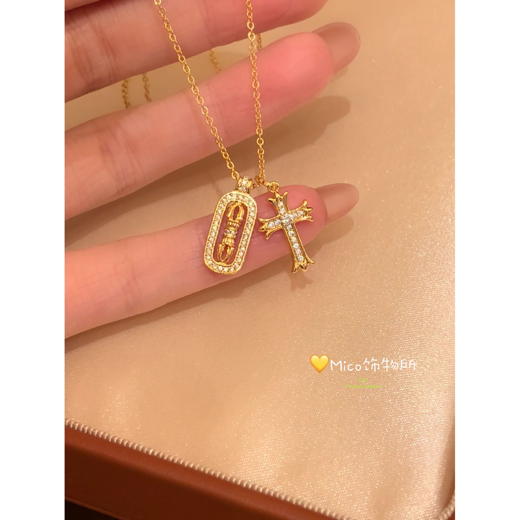 铜项链 镀K金十字架小众设计感项链女M264