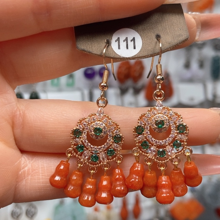 【闪购商品】翡翠耳饰银S925镀金镶嵌优化耳饰