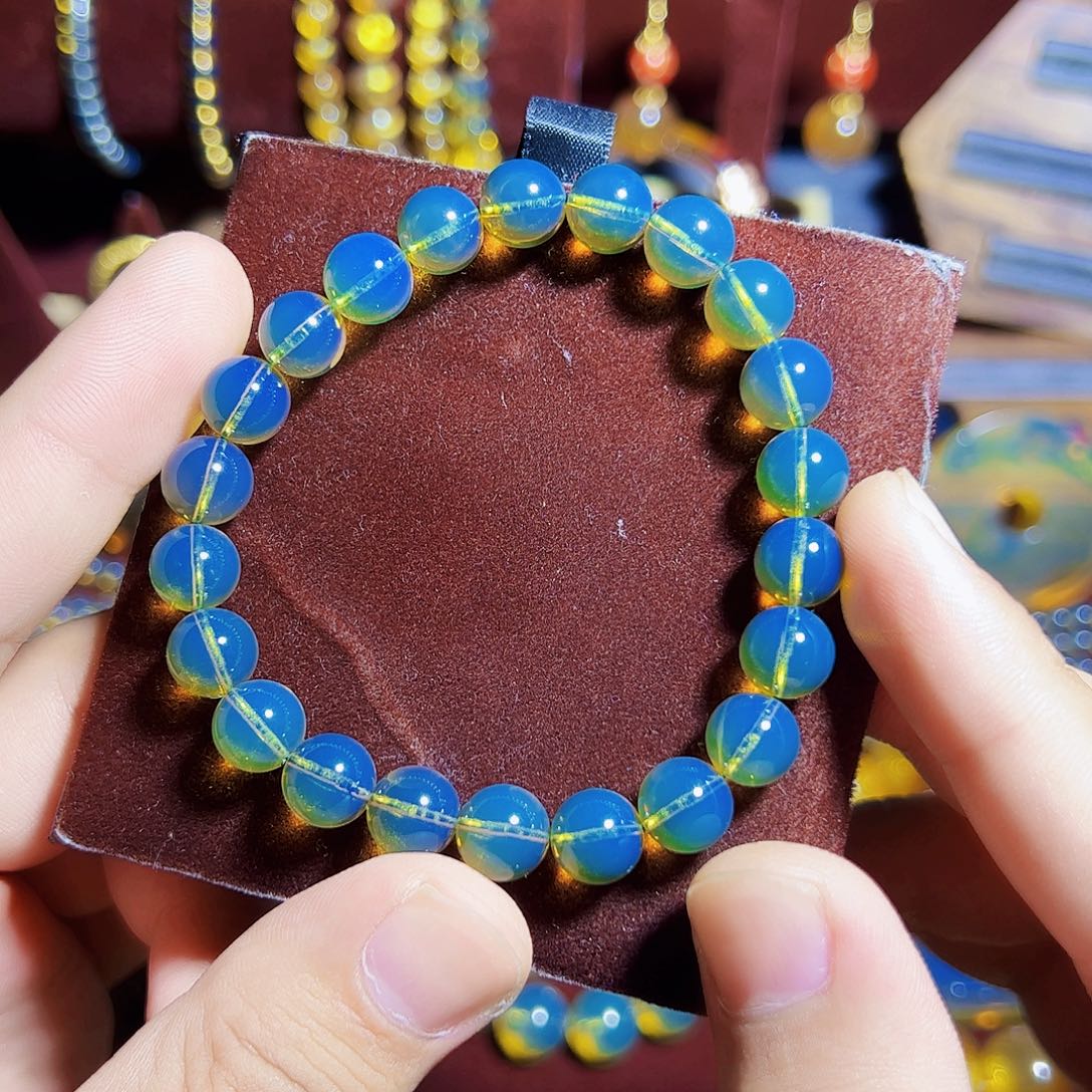 蓝珀珠宝奇石未镶嵌墨西哥9mm蓝珀单圈毕业