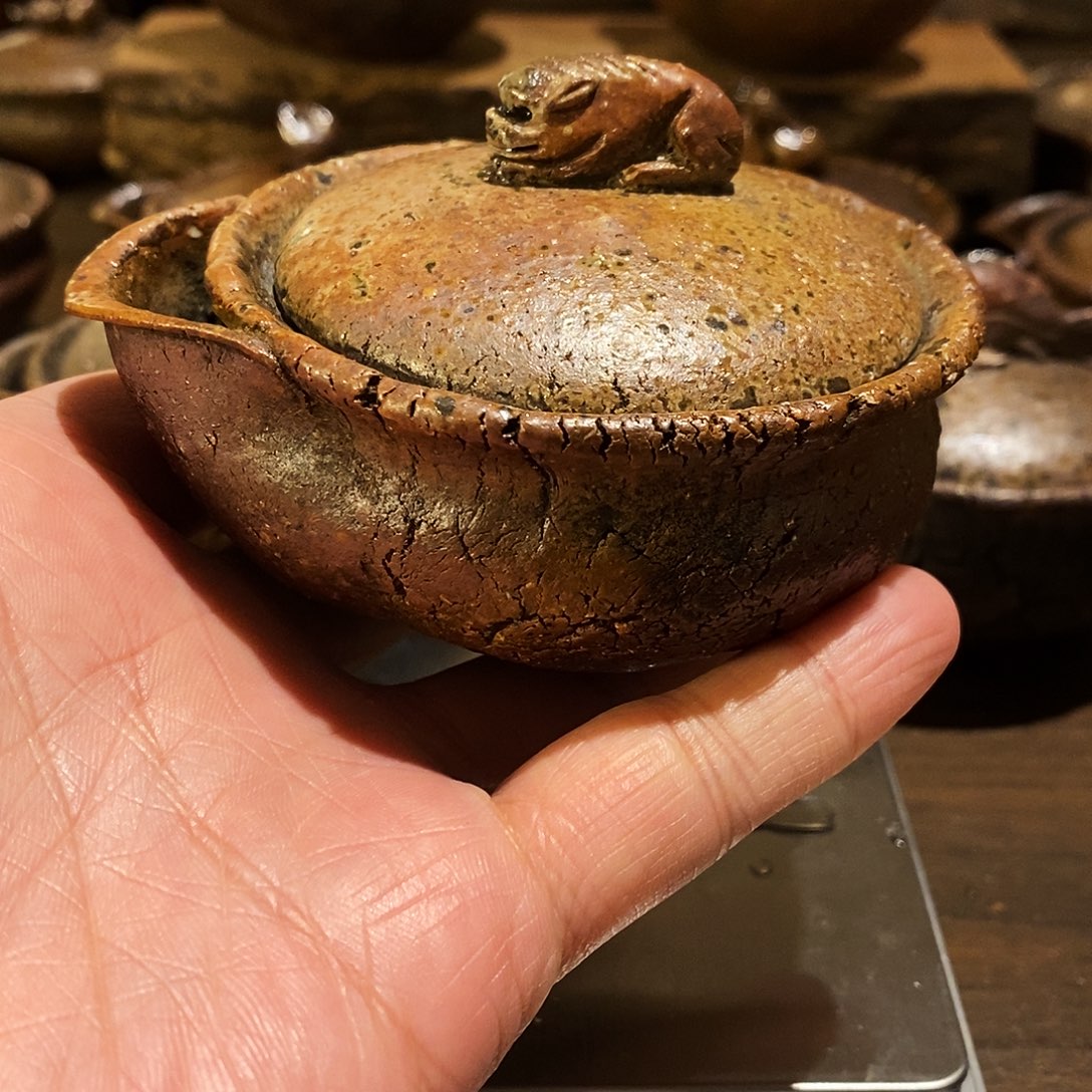 手工制作柴烧宝瓶天狗摘
