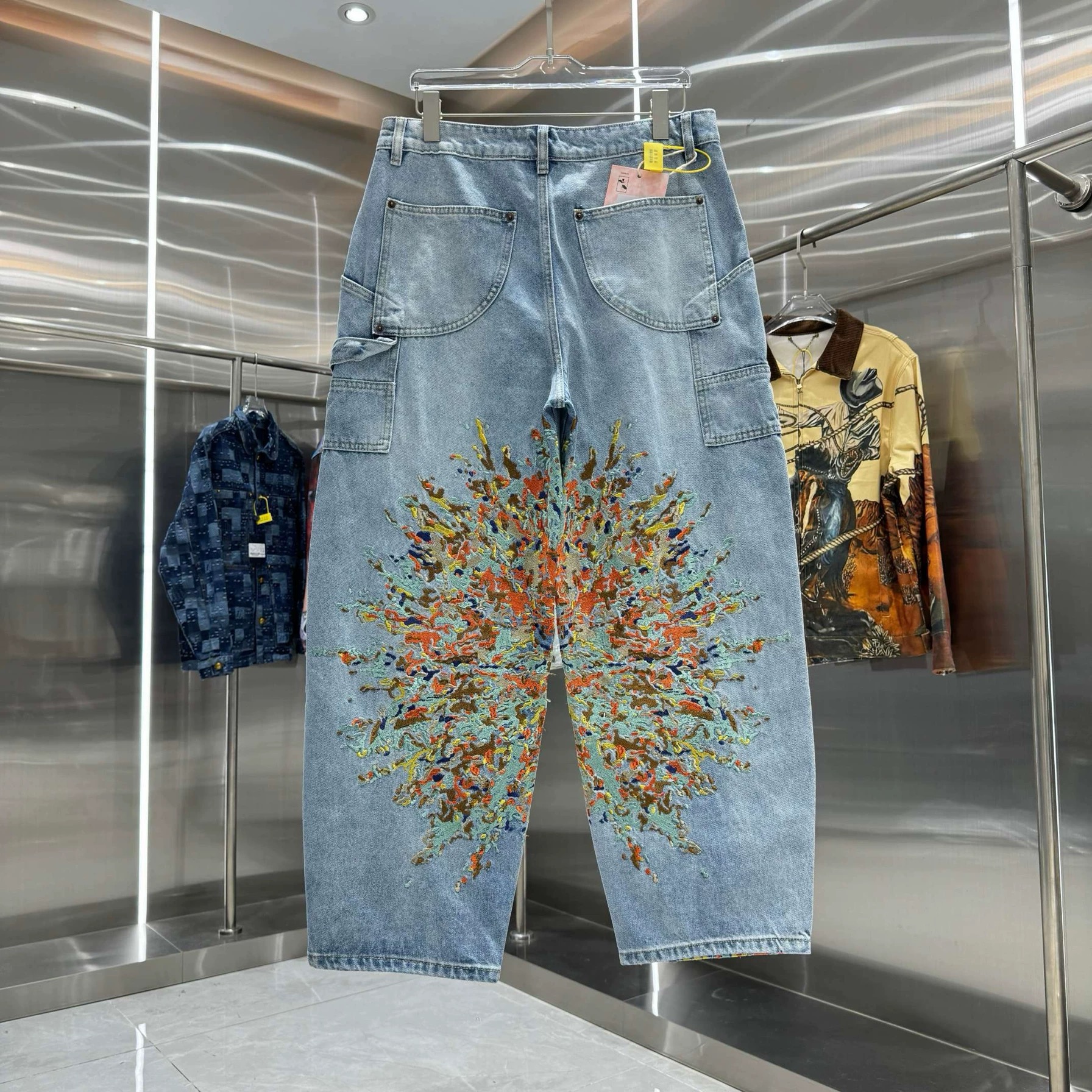 美式街头House Of Errors 25ss 重工刺绣ins火焰直筒牛仔裤男女