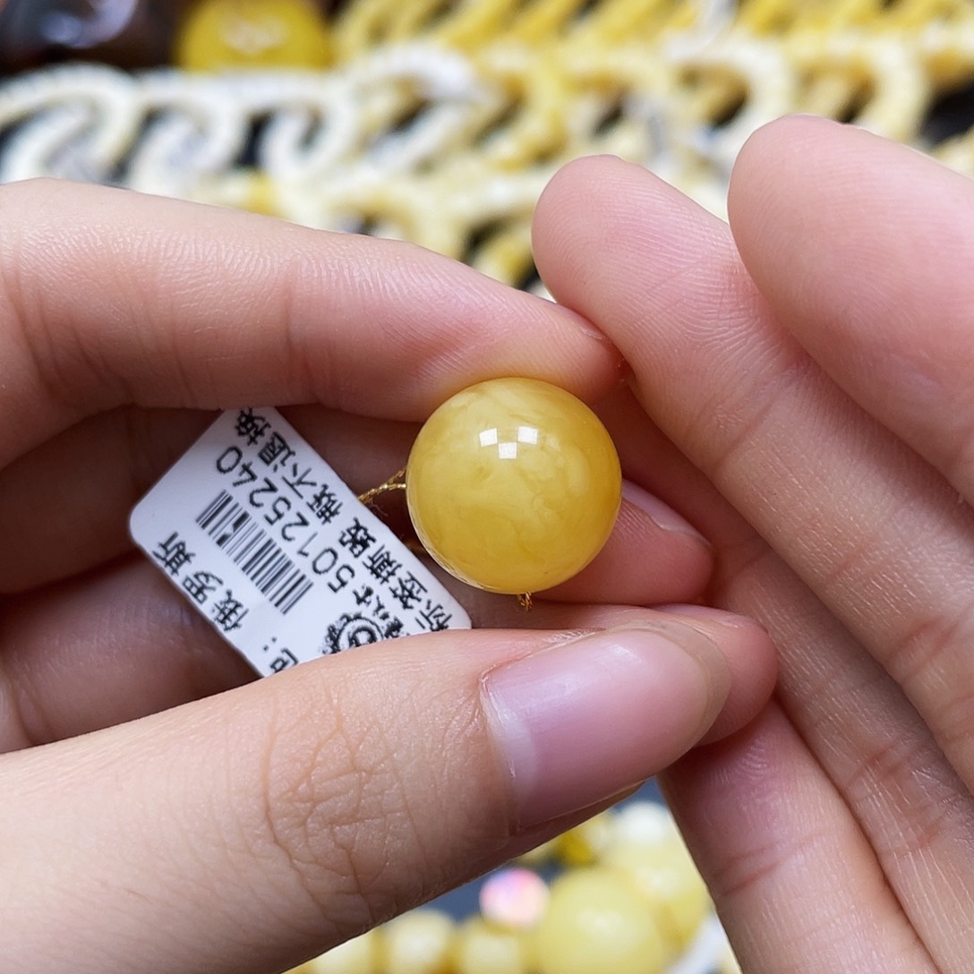 未镶嵌蜜蜡裸石圆珠14.7mm瑕