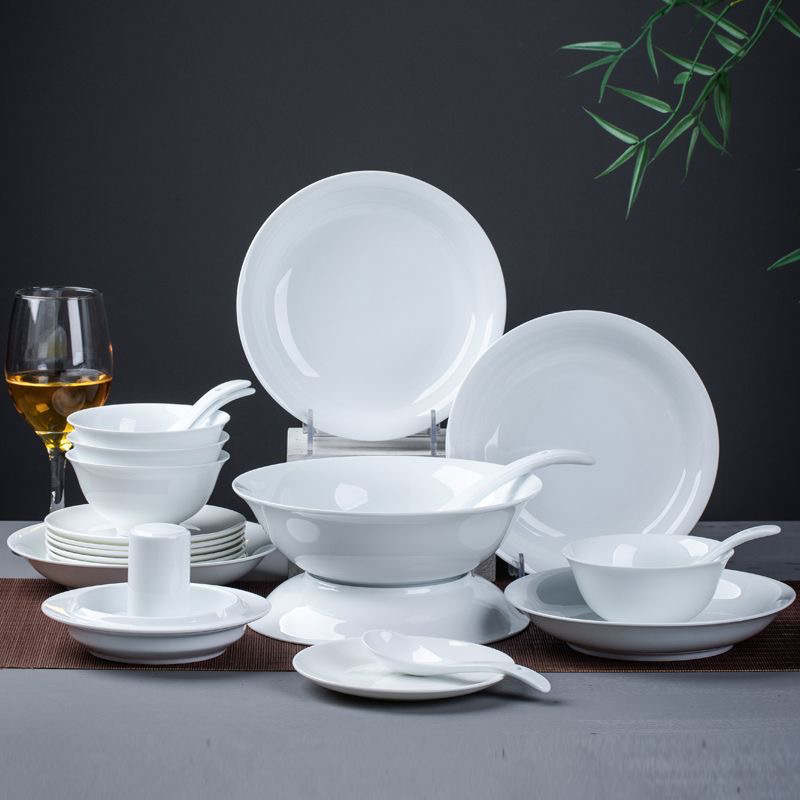 【纯白20头套装】景德镇高温白瓷家用餐具碗盘碟勺餐具釉下彩可微波