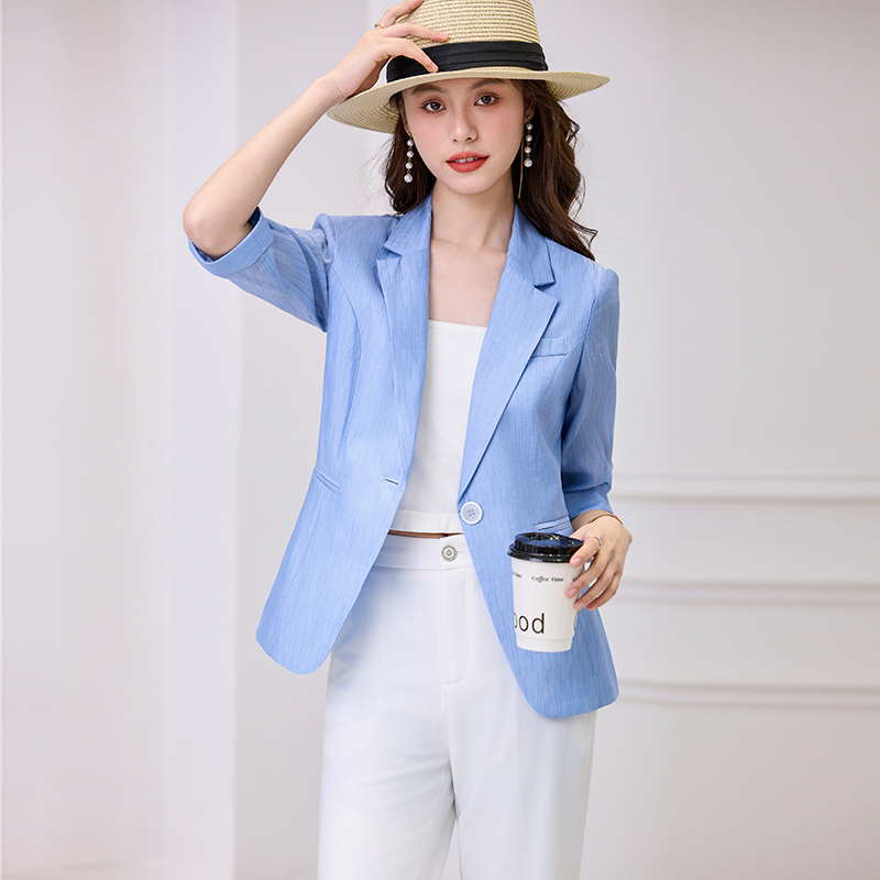 2025新款夏季薄款西装外套女半透明中袖休闲高级感轻薄小西服百搭