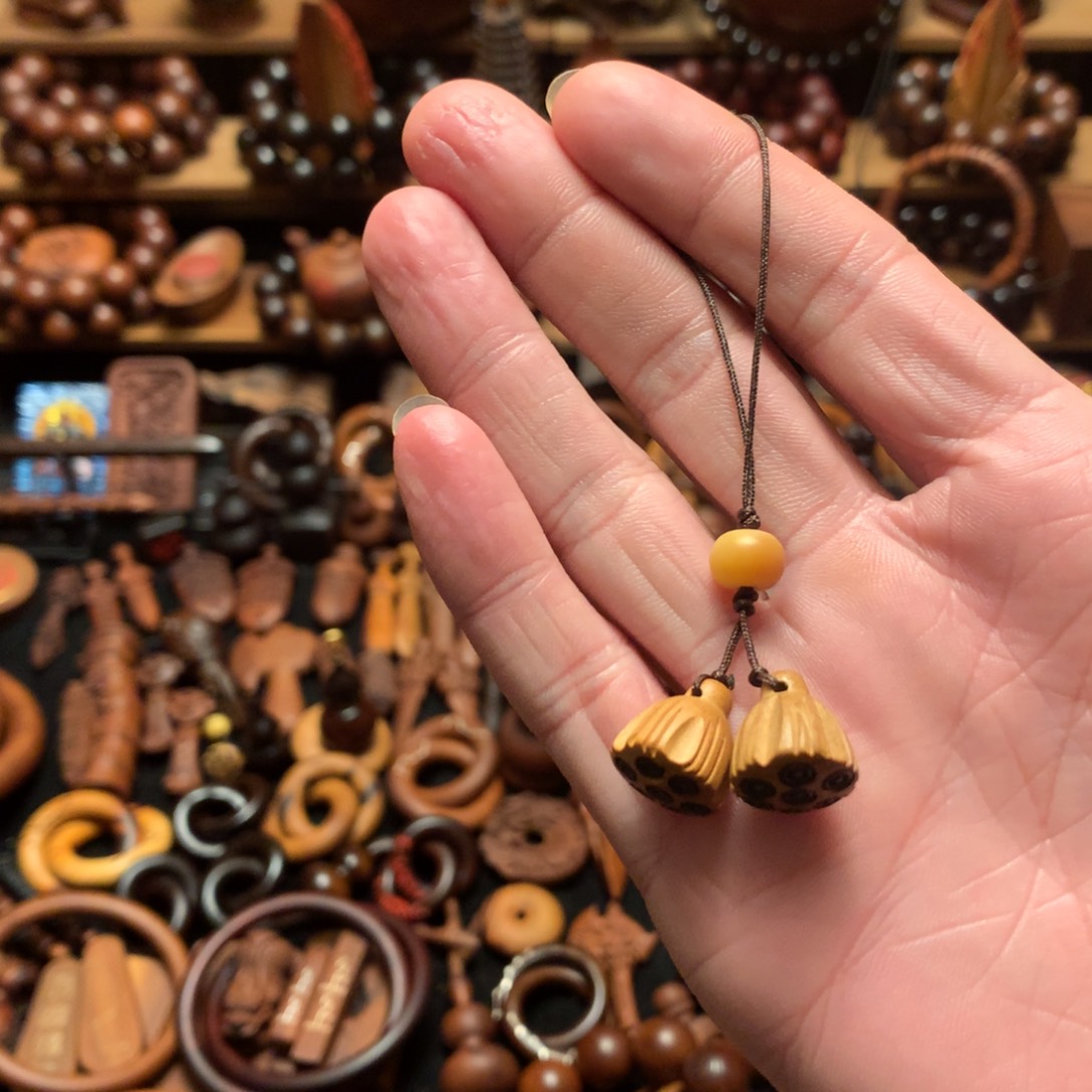 枣木桃木手机挂件同心并蒂莲