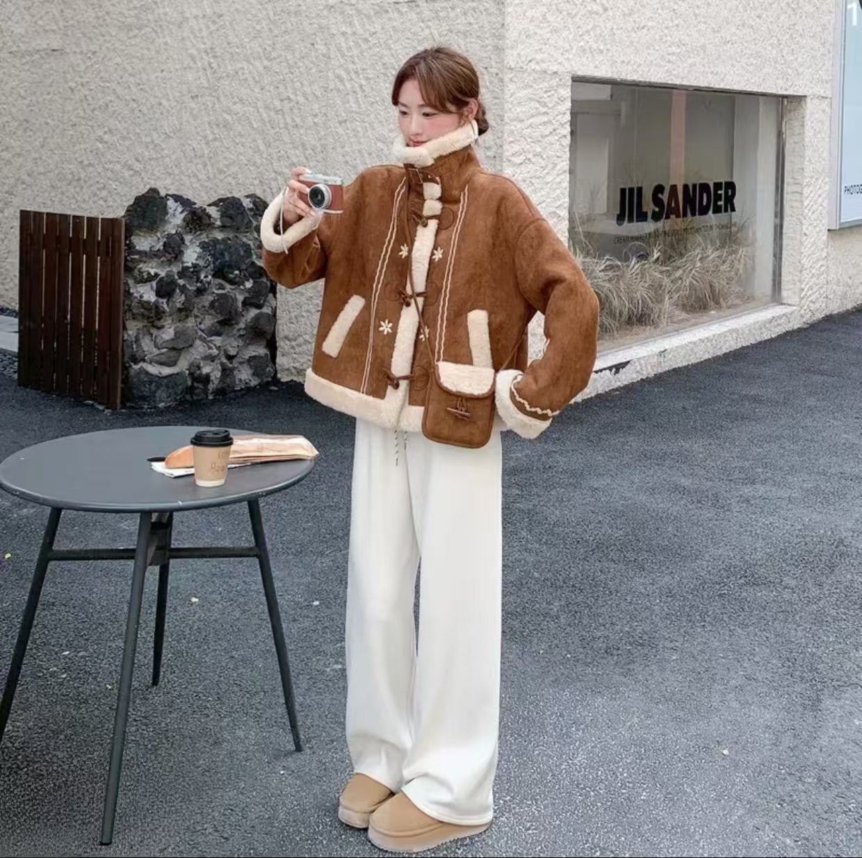 〈纪朵研〉1659美拉德复古立领毛毛绒外套女冬新款加厚保暖上衣