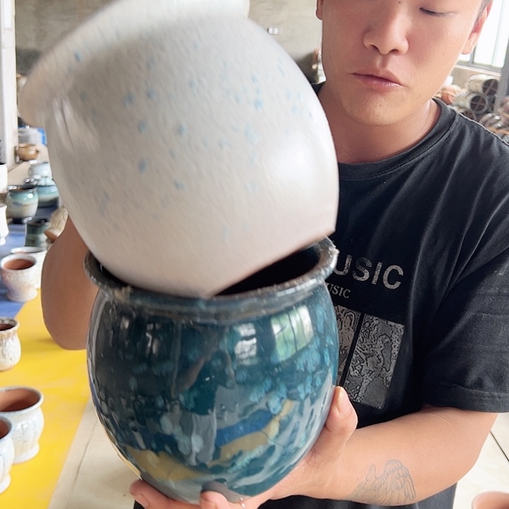 紫砂花盆高16口16微瑕