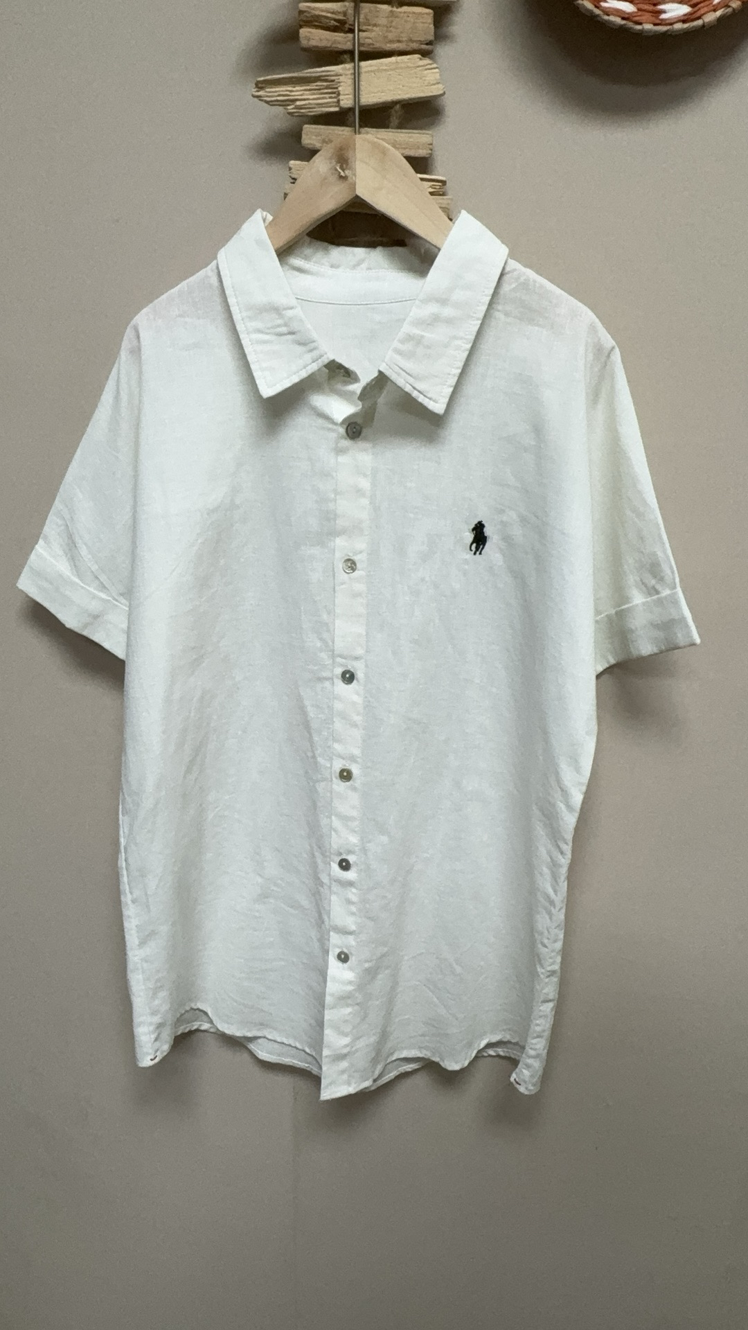 【麻友集w017】亚麻翻领刺绣短袖简约通勤衬衫领口纯色衬衣百搭