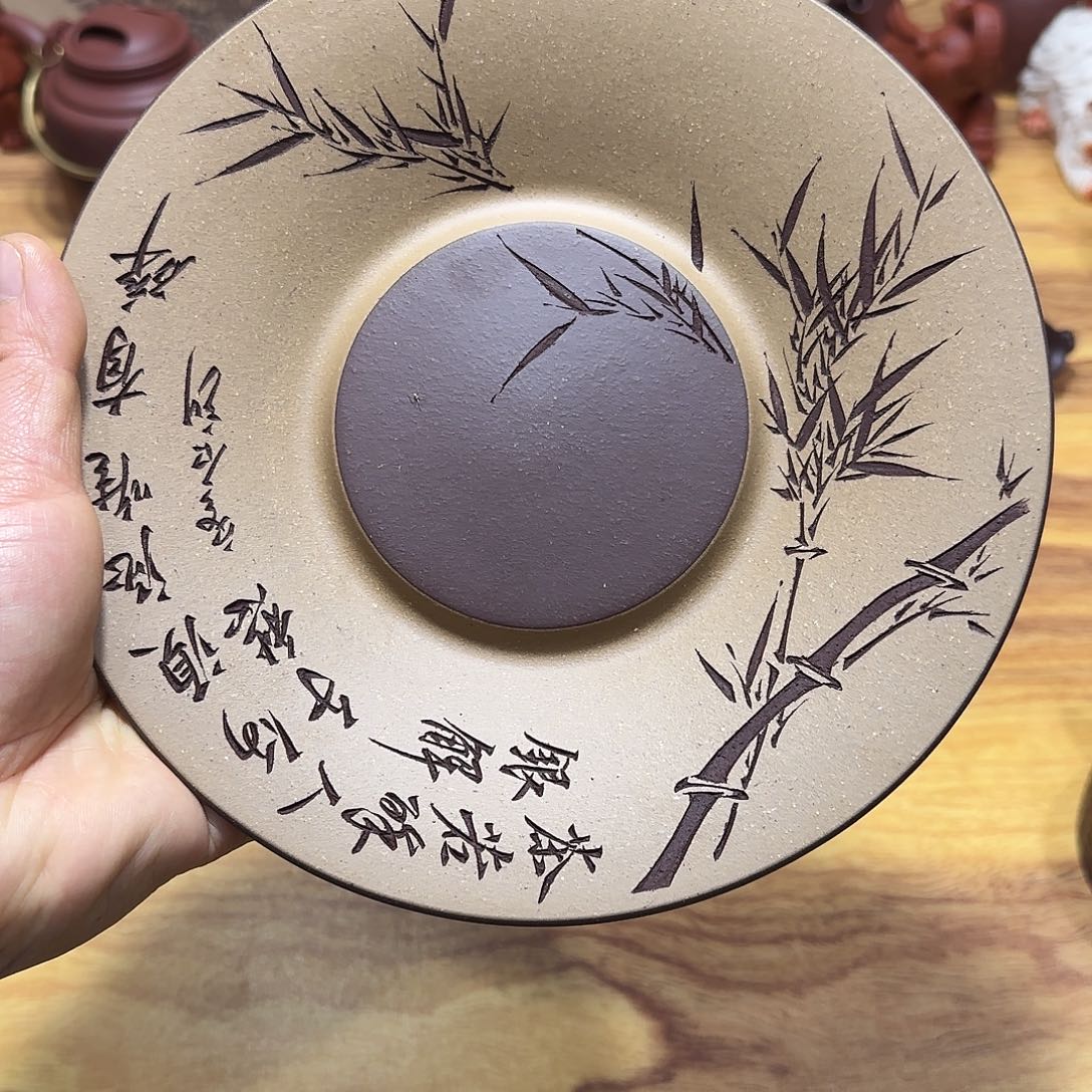紫砂茶盘刻绘竹子茶盘