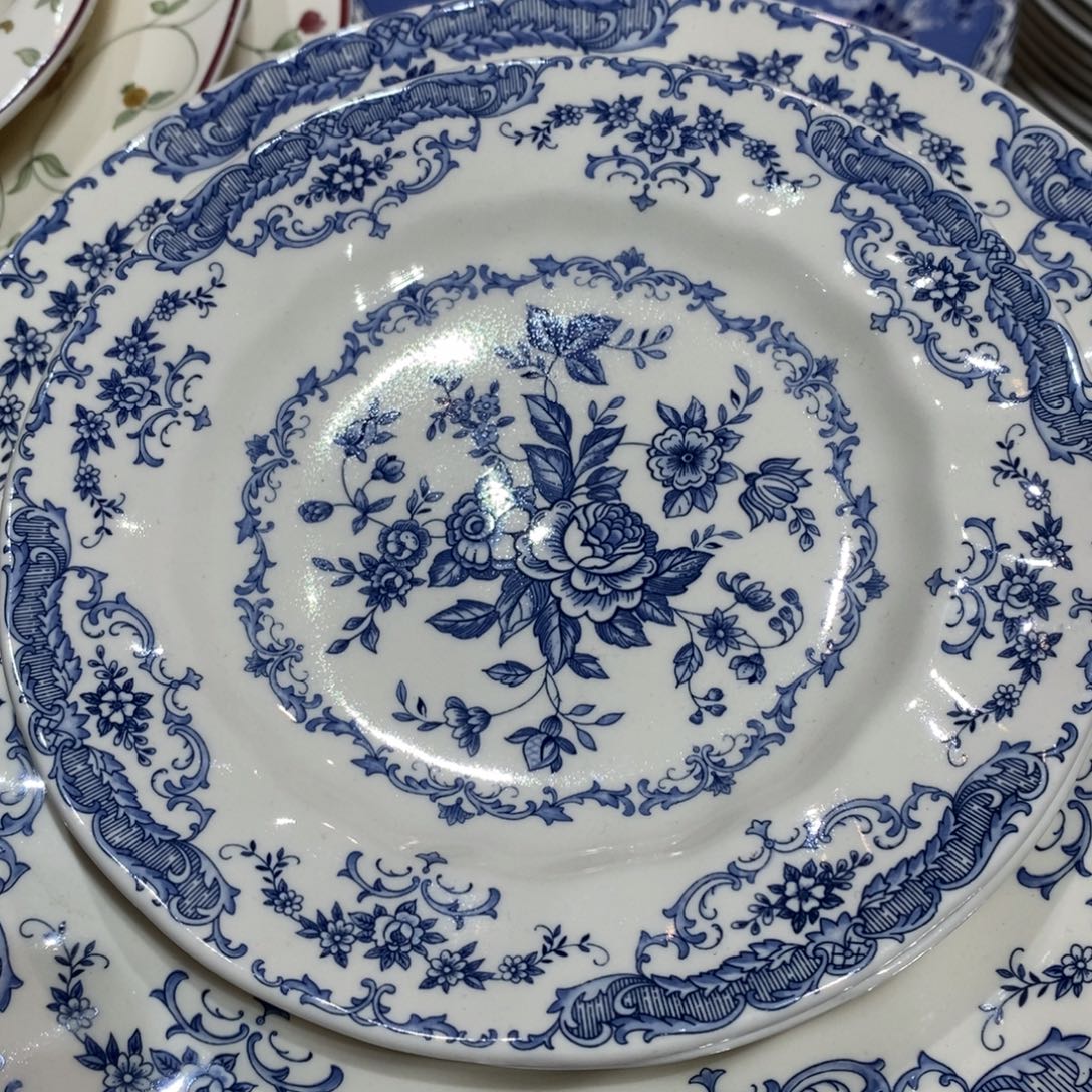 瓷微瑕波卡蓝6寸2个