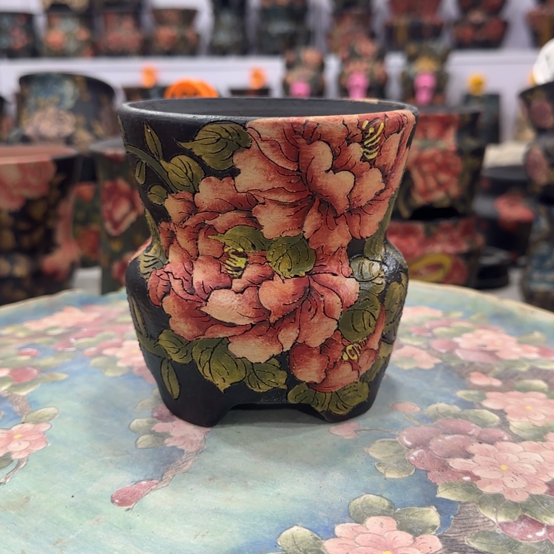 紫砂花盆精品多肉手绘花盆