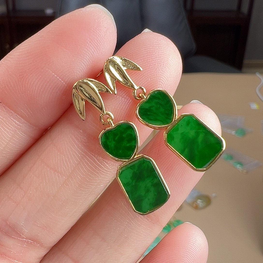 翡翠银S925镶嵌耳饰耳饰