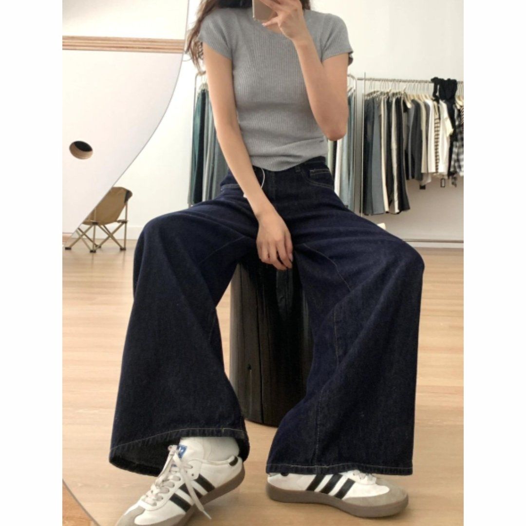 美式复古水洗高腰牛仔裤女夏季新款宽松显瘦直筒阔腿裤拖地裤长裤