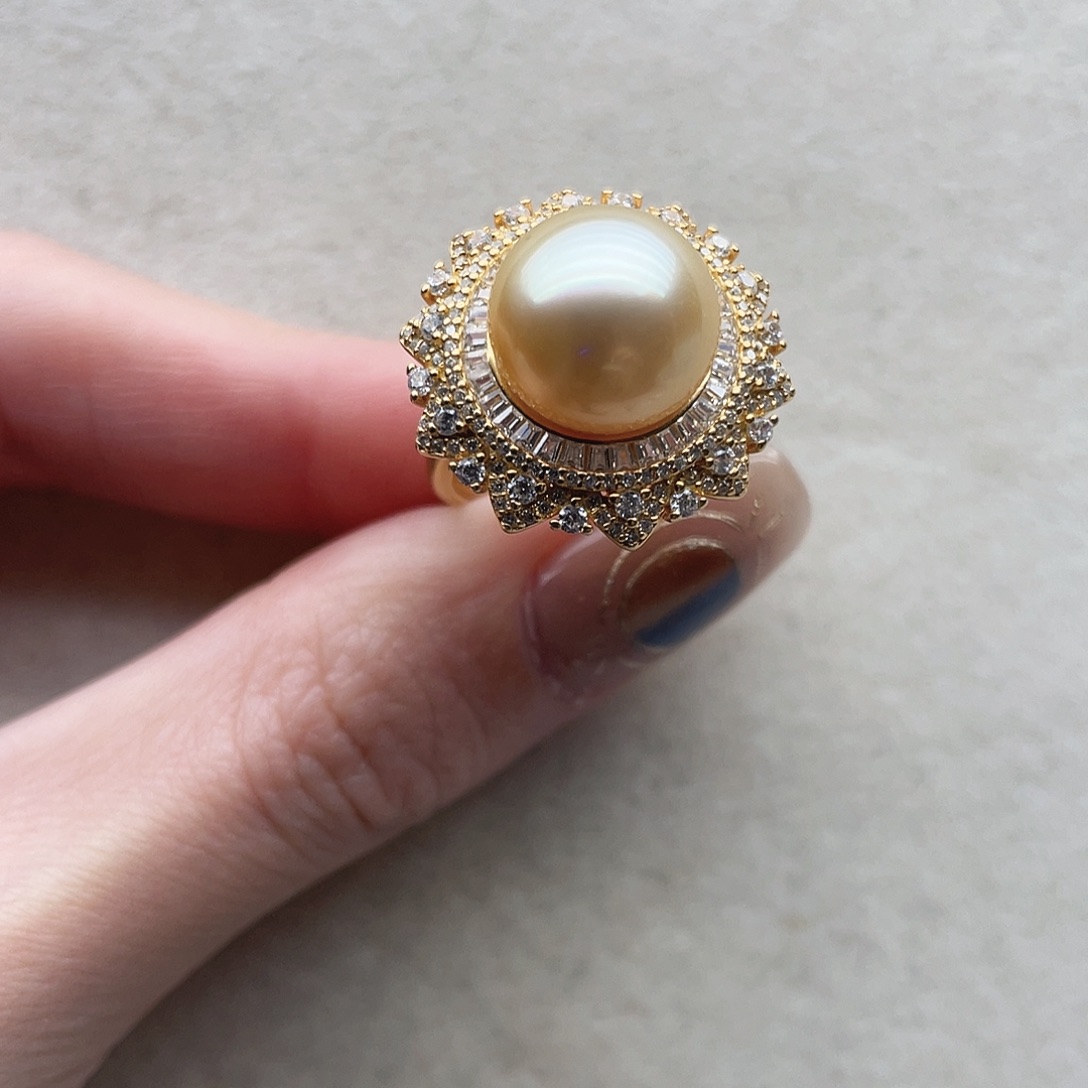 戒指38银S925镶嵌海水珍珠