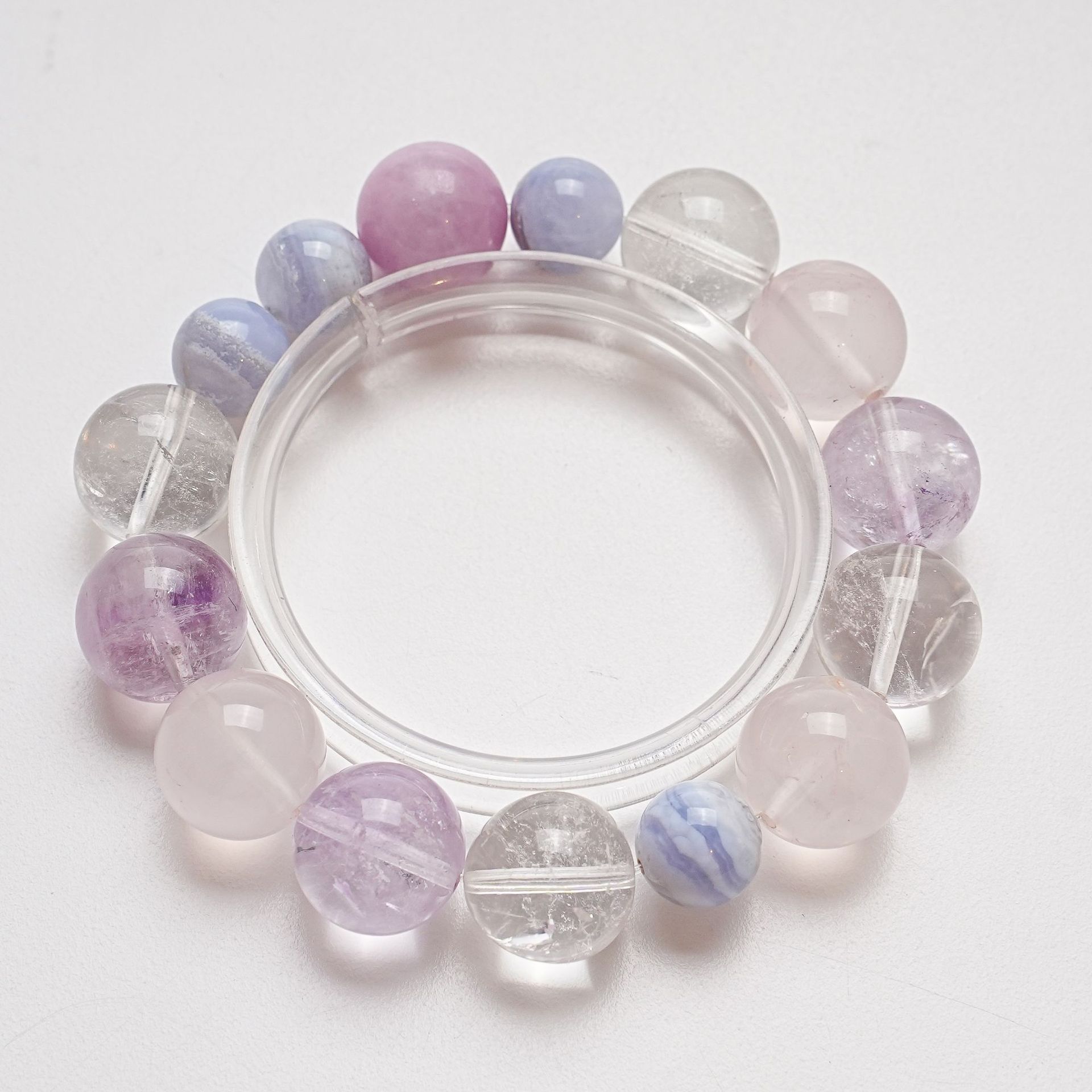 【断桥残雪】天然白水晶手串女款百搭显白蓝纹玛瑙冰橘粉手链