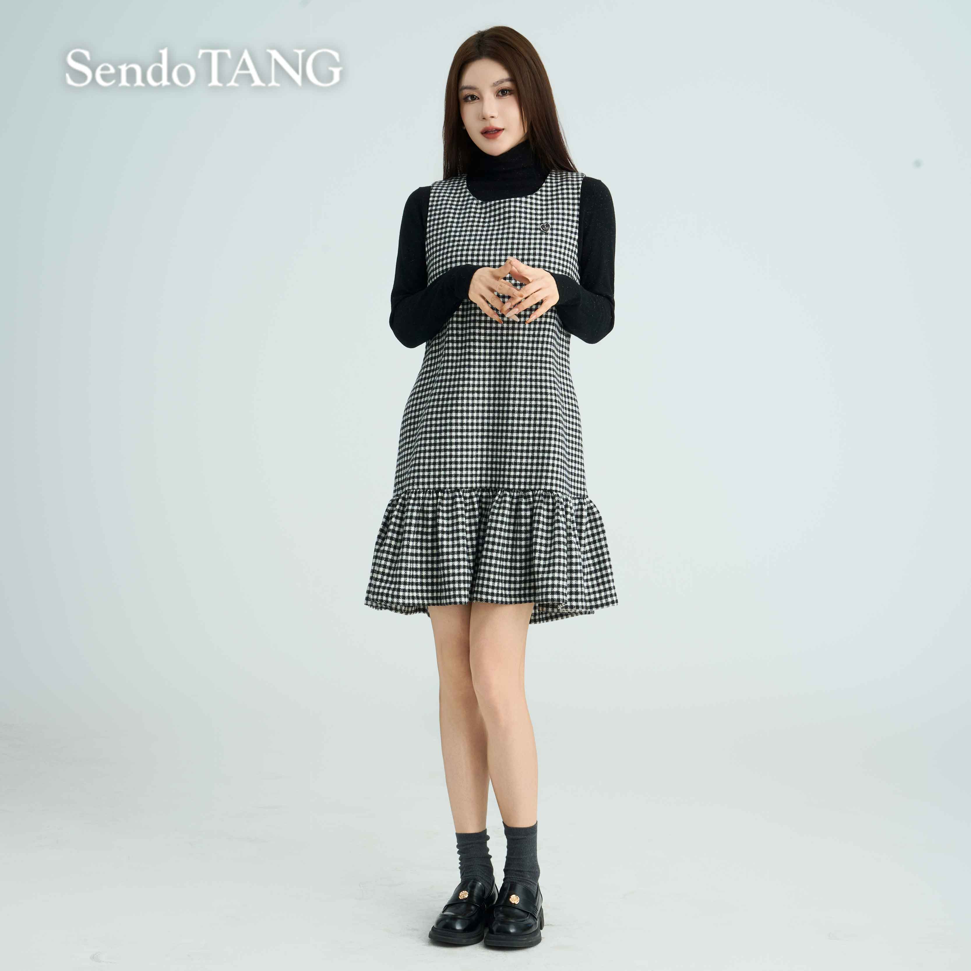 搭配满分【曼妙延伸】胖多女装时尚高级感格子百搭无袖叠穿连衣裙