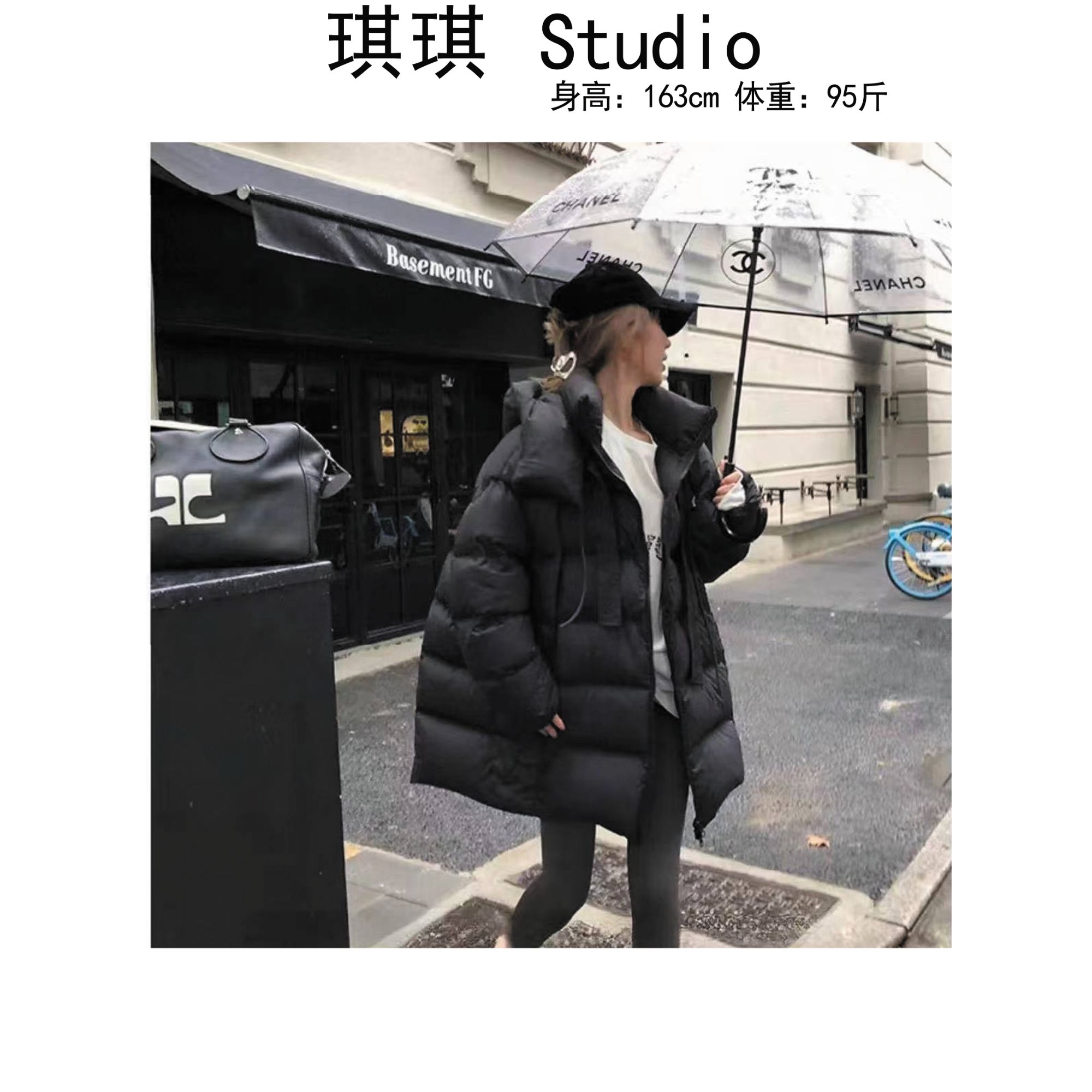 《琪琪家》冬季新款轻奢高级感抽绳飘带连帽拉链宽松时尚羽绒外套-M