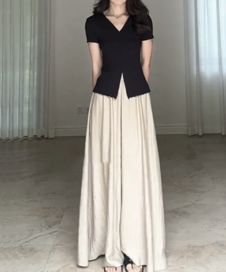 464【两件套】纯欲高级感不规则设计上衣阔腿山本裤时尚套装（A19）