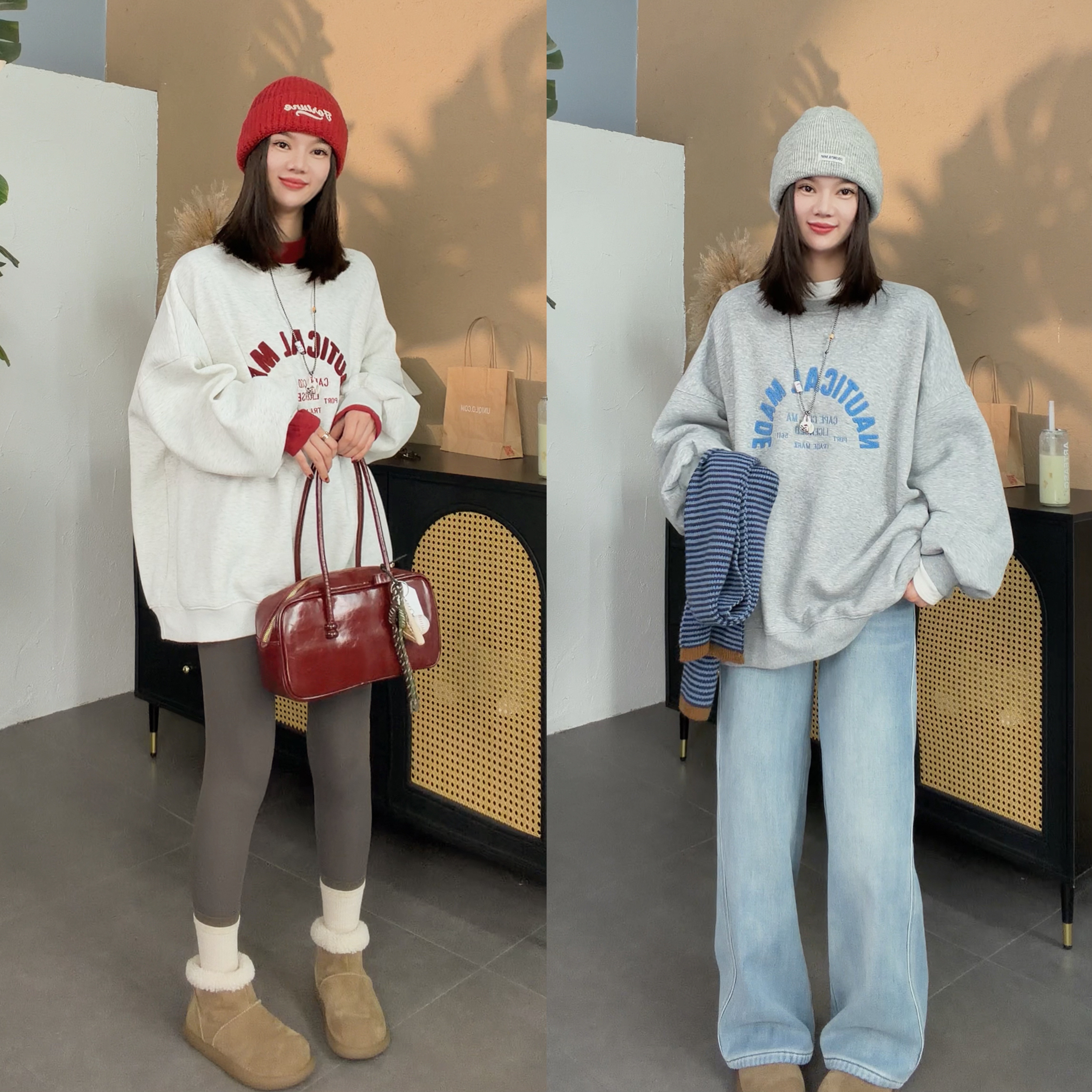 【SI MO】3918重工毛巾绣休闲慵懒百搭加绒圆领卫衣