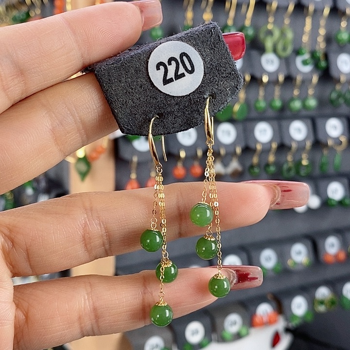 和田玉耳饰18K金镶嵌