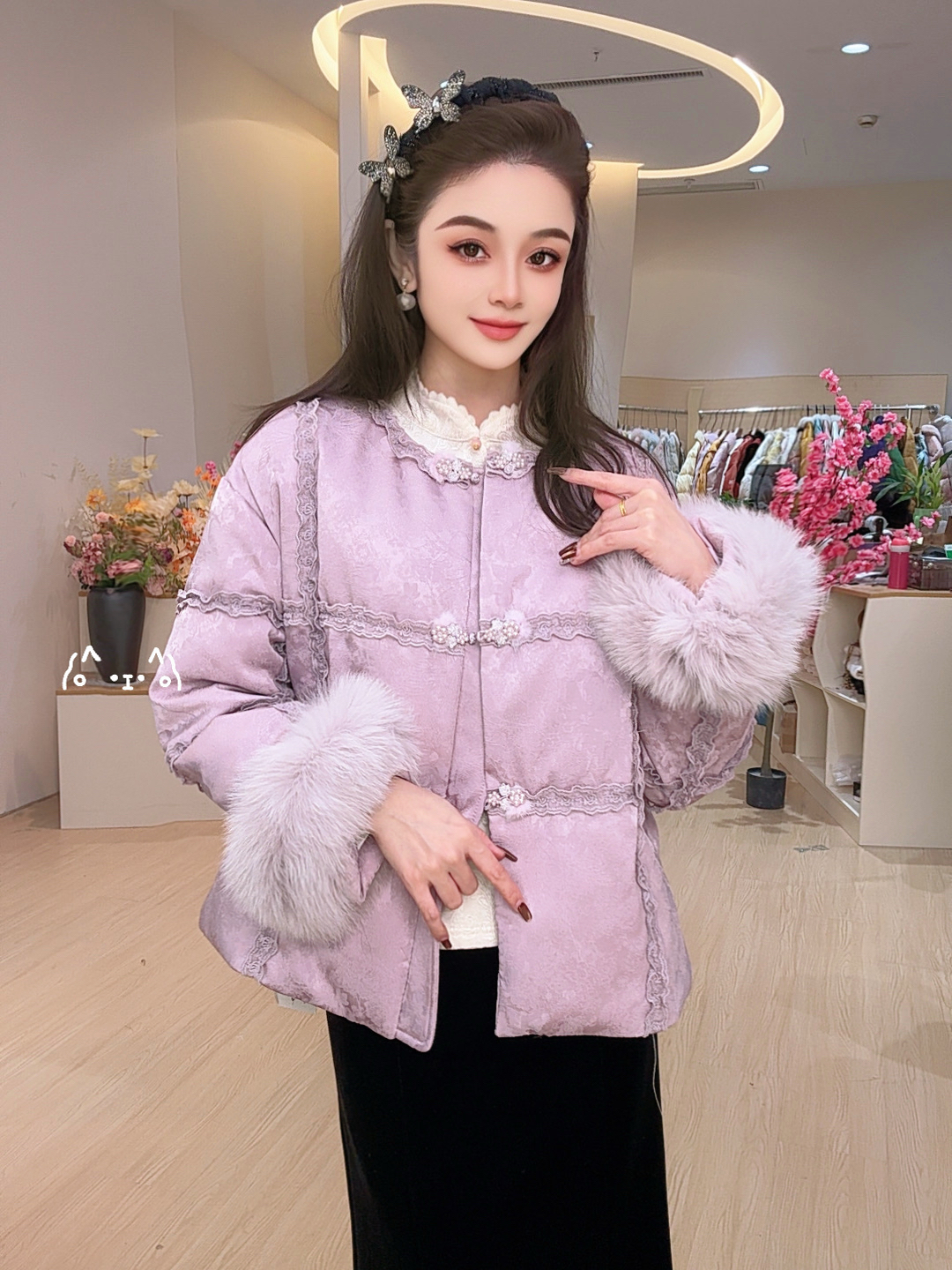 狐狸毛中式加厚中国风民族风立领白鸭绒羽绒服25115