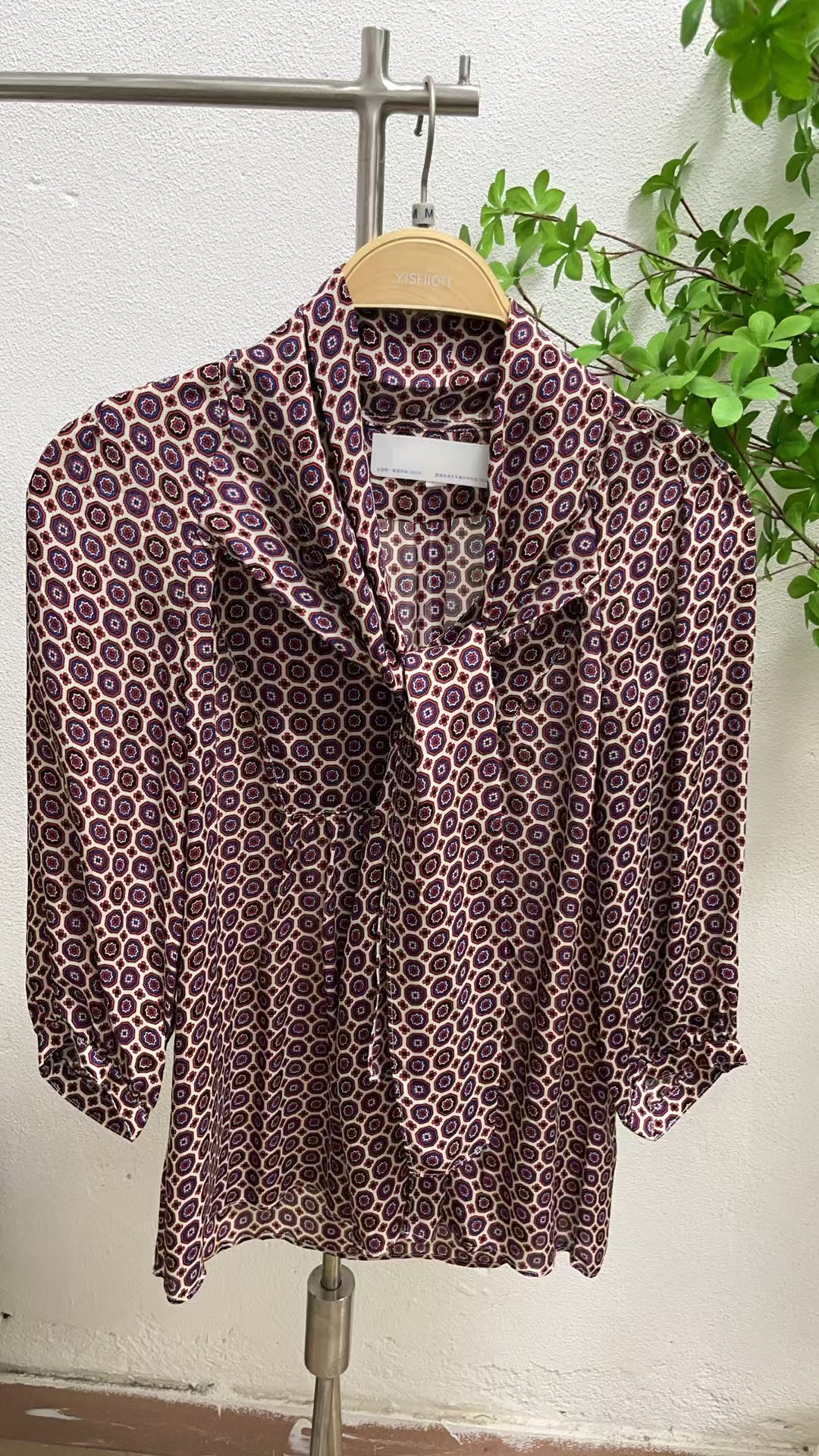 欧美老钱风翻领丝带中袖衬衫