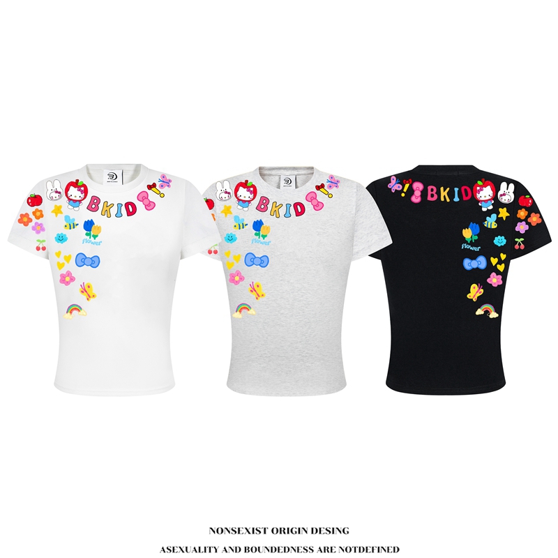 NONSEXIST 原创国潮涂鸦卡通设计感印花短袖t恤女款街头修身半袖