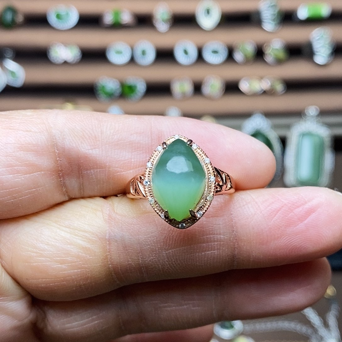 吊坠(不含链)银S925镶嵌和田玉（碧玉）戒指