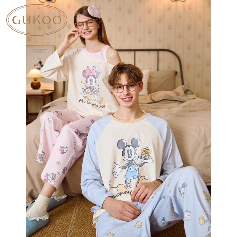 【Gukoo果壳】睡衣女春秋季新款米奇家族系列情侣男士家居服套装