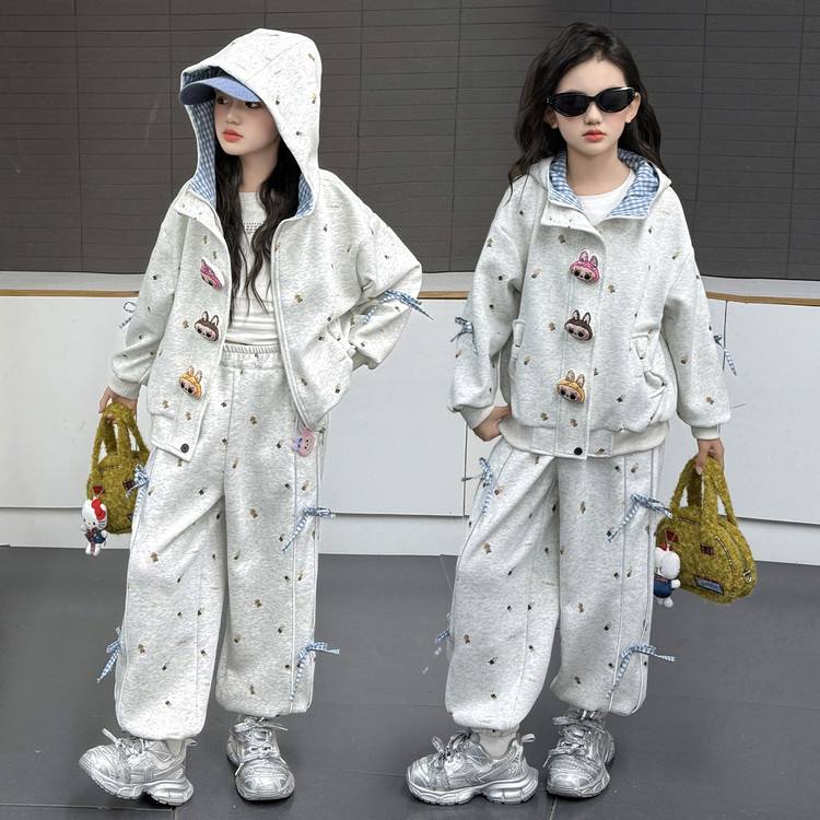 女童套装2025新款秋季儿童拉布布衣服女孩外套阔腿裤两件套秋装