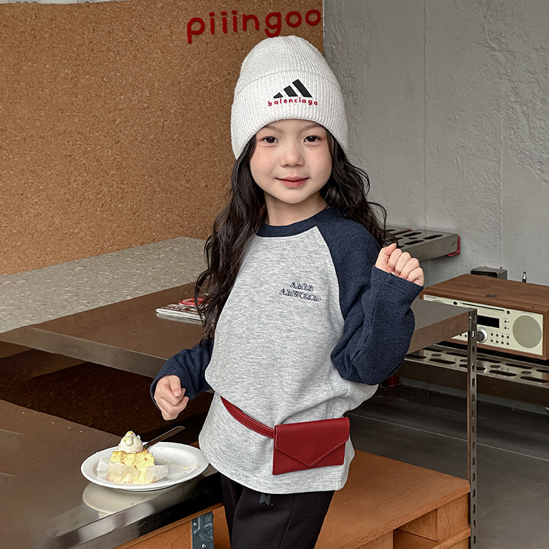 【冬款加厚】儿童冬款加厚内搭蚕丝羊毛绒字母插肩打底衫25H002