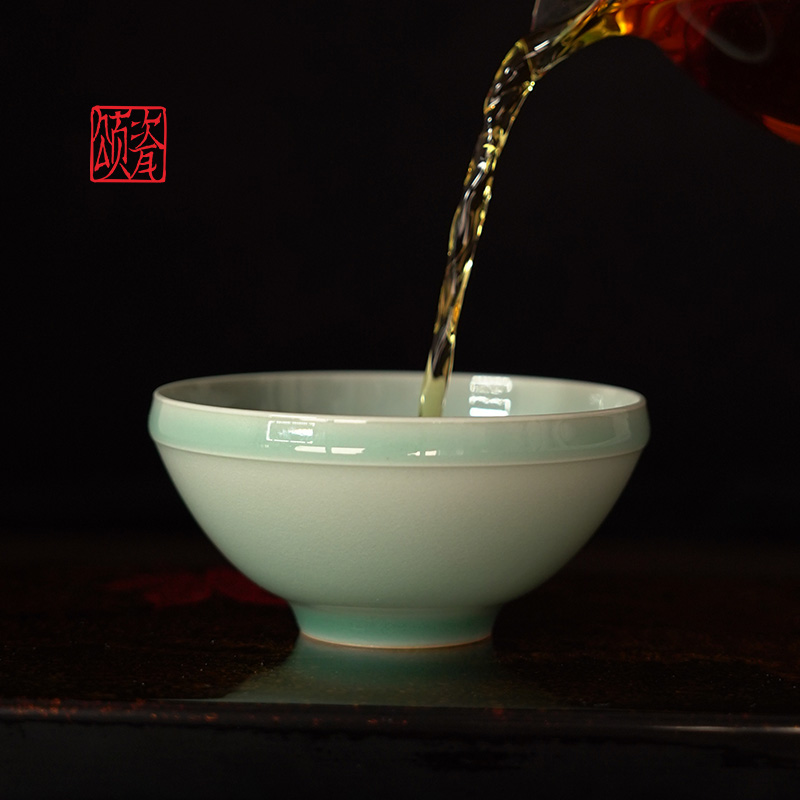 【颂瓷】云梦处倒空青青瓷折口杯手工大号天复古青釉主人杯120ml