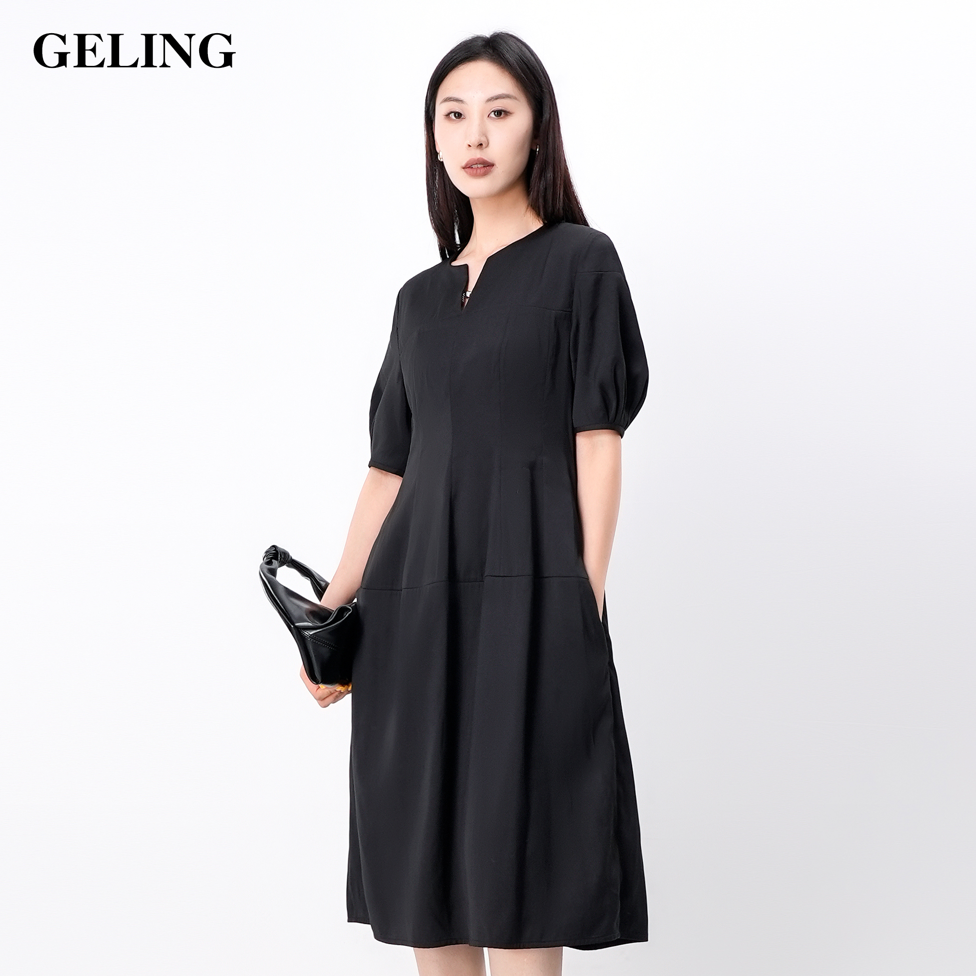 GELING/歌&玲夏季亚麻裙子连衣裙显瘦长裙宽松灯笼袖G503W273L