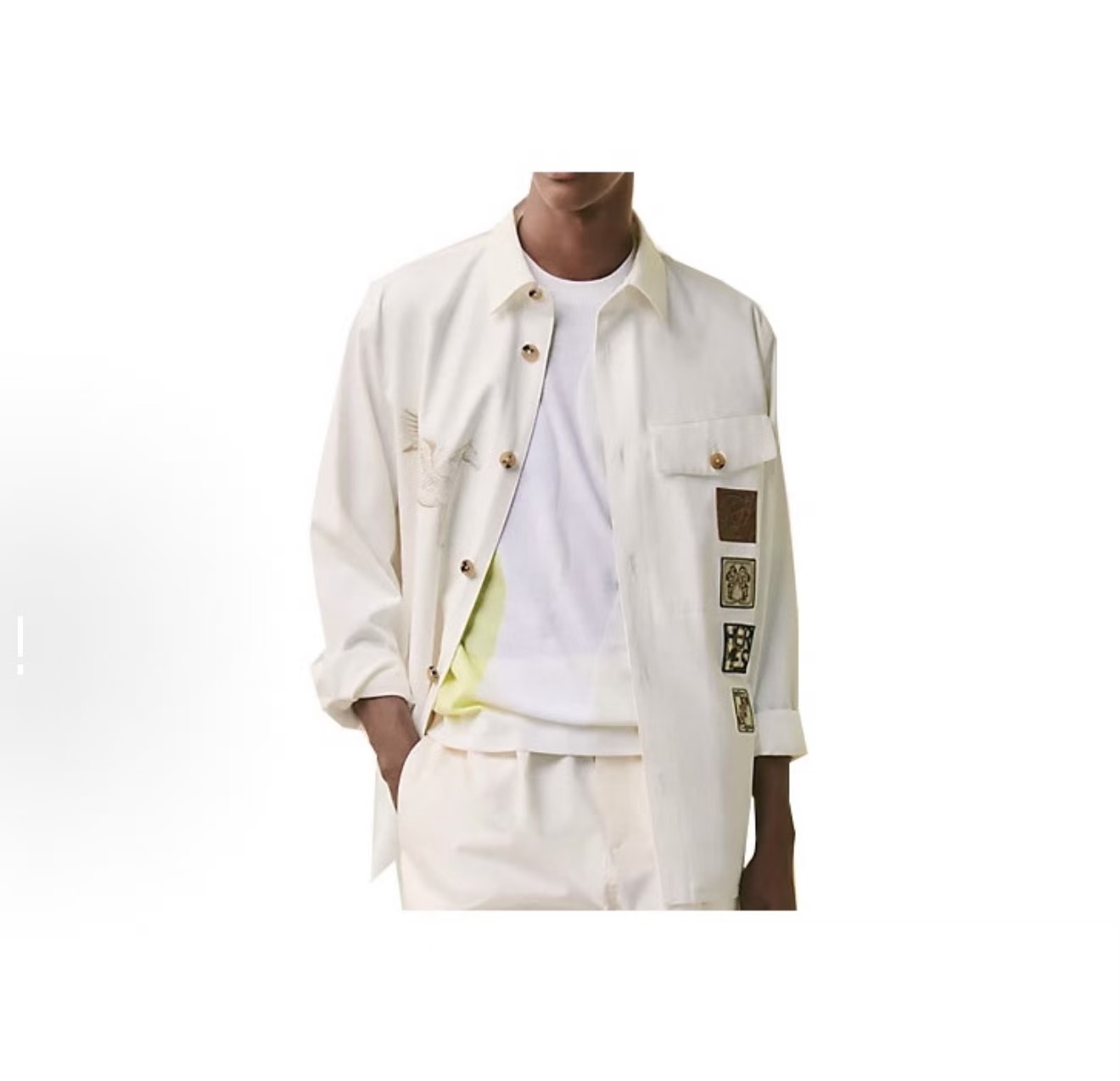 未使用 Hermes/爱马仕 15114   皮牌刺绣战马牛仔衬衫  48码