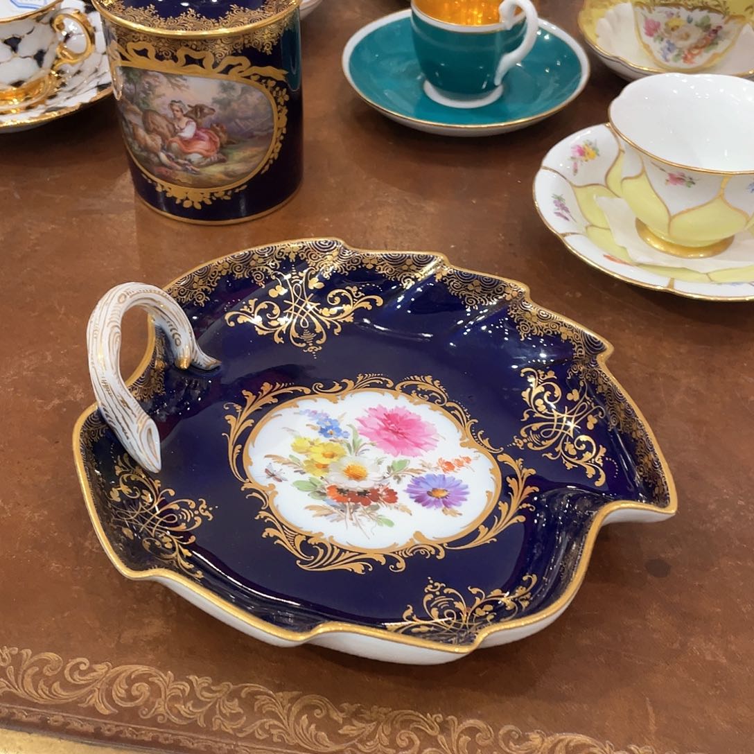 瓷片中古一等钴蓝叶子