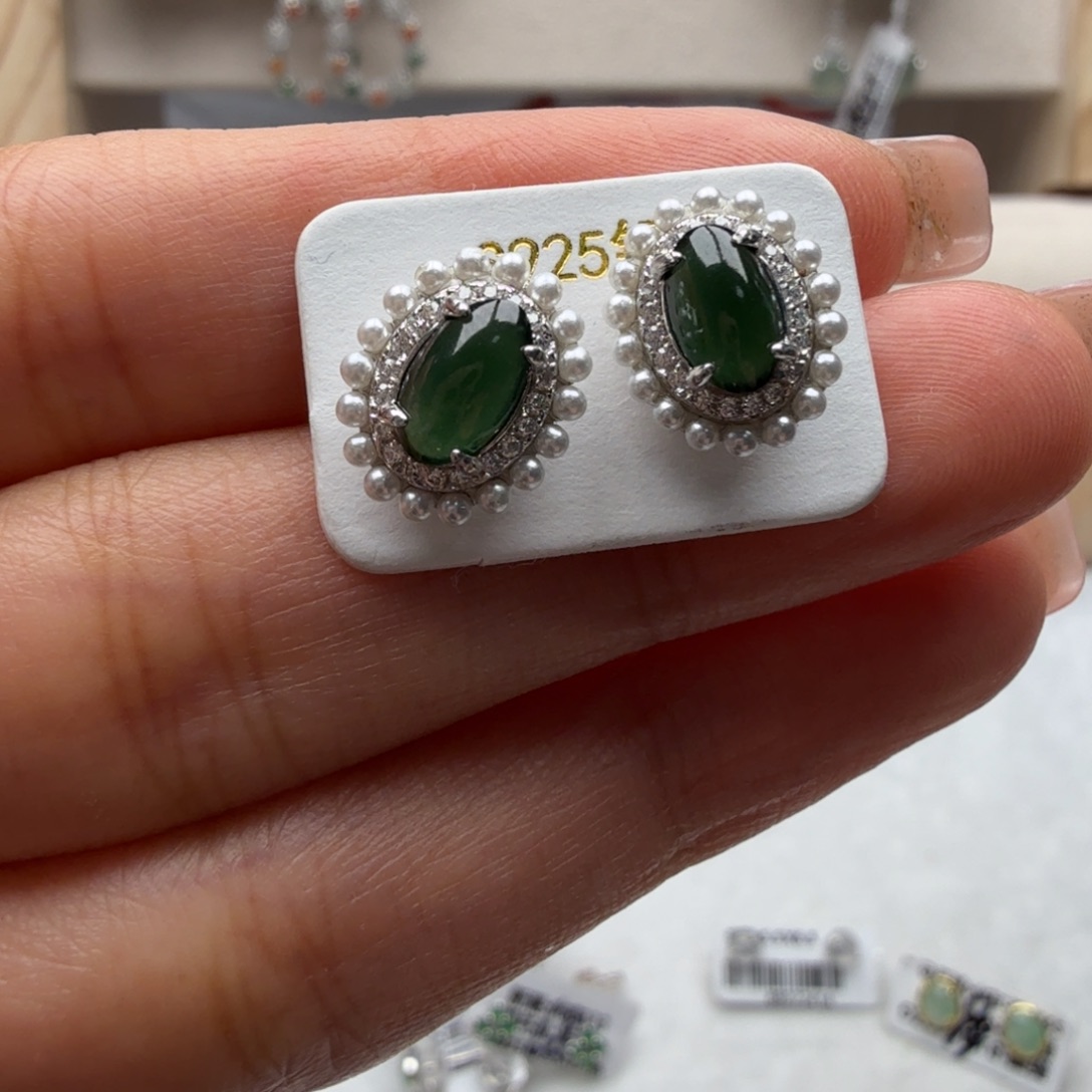 翡翠银S925镶嵌耳饰344444