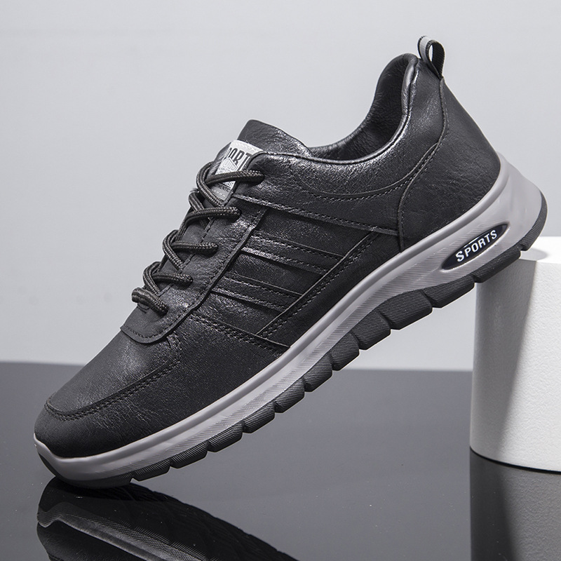 2025年新款四季款休闲男鞋皮面防水耐脏工作鞋厚底增高百搭男皮鞋