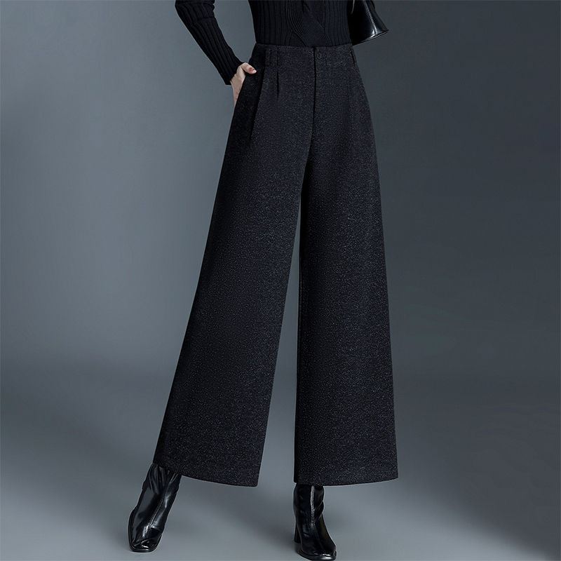 毛呢九分阔腿裤女秋冬季高级感显瘦垂感直筒休闲裤子2025新款加厚